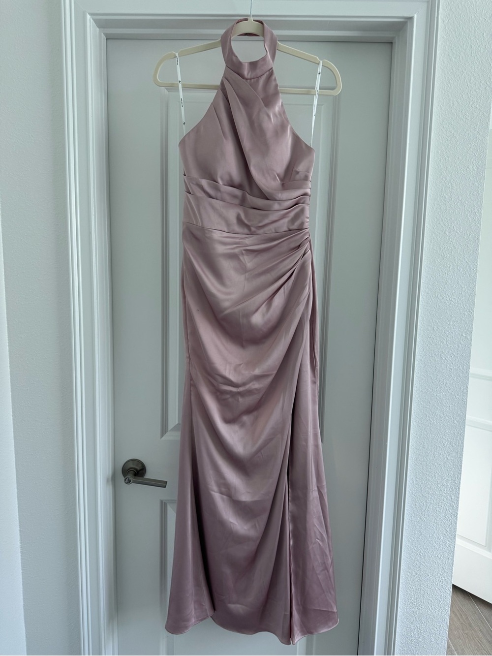 AW Bridal Halter Satin Evening Gown in Dusty Mauve